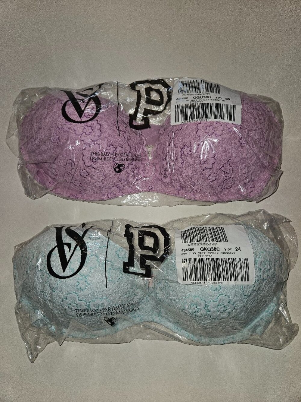 Victoria's Secret Lacie Wireless push-up bras size 38C set of 2 NWT